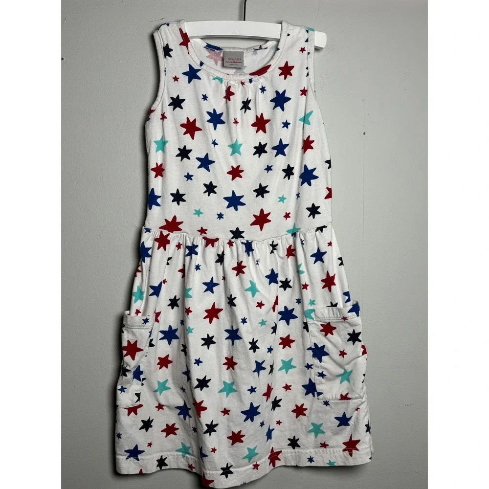 Hanna Andersson Star Print Cotton Pocket Dress Girls 8 Patriotic Classic